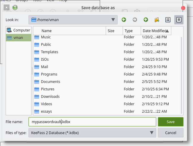 keepassxc database file saving
