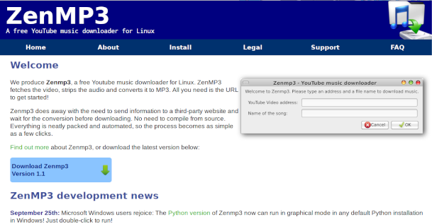 ZenMP3 website screenshot
